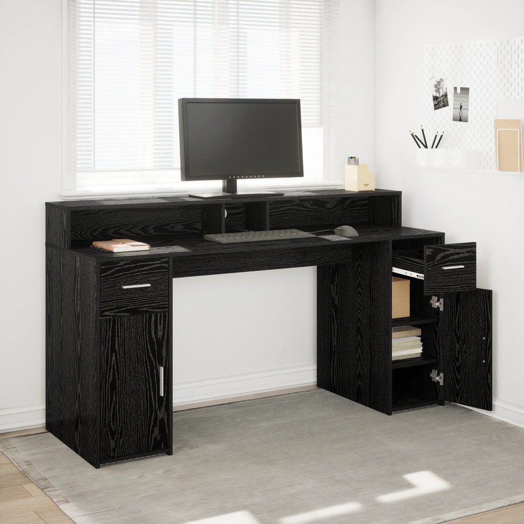 vidaXL Escrivaninha Carvalho Preto 160x55x91 cm Madeira Engenheirada