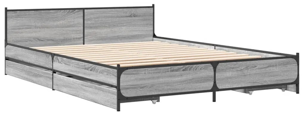 Estrutura de cama c/ gavetas derivados madeira cinza sonoma