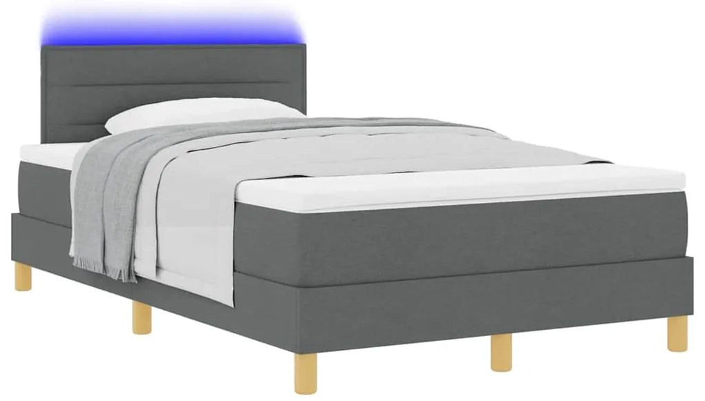 Cama com Molas com Colchão e LED Cinza Escuro 120x190 cm Tecido