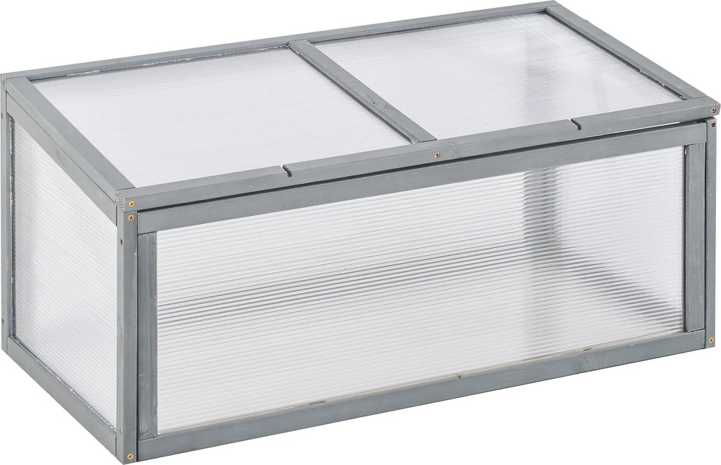 Outsunny Cama Fria em Madeira e Policarbonato 90 x 46 x 40 cm Estufa com Cobertura, Resistente às Intempéries, para Jardim, Cinza | Aosom Portugal