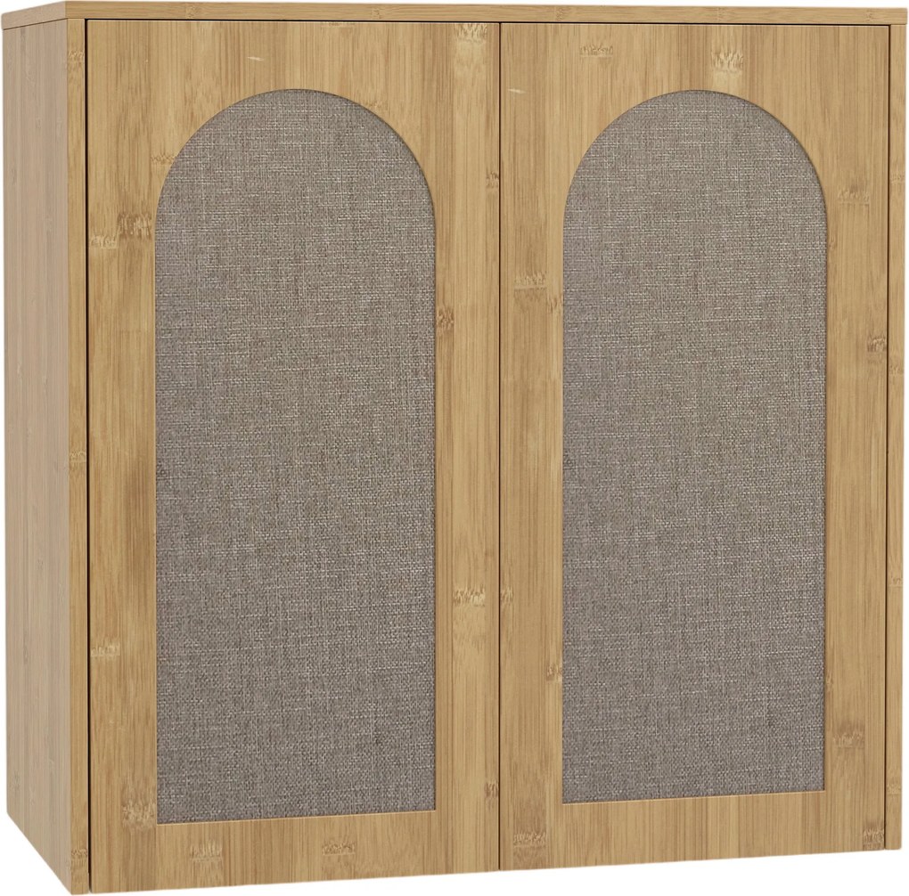 HOMCOM Armário de parede de casa de banho boho com 2 portas efeito vime com fecho suave e prateleira regulável, carvalho | Aosom Portugal