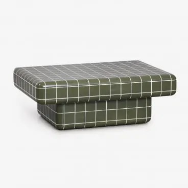 Mesa De Centro Retangular Para Jardim Em Cimento Com Aparência De Azulejo Eleonor 100 X 70 Cm & Éter Verde - Sklum