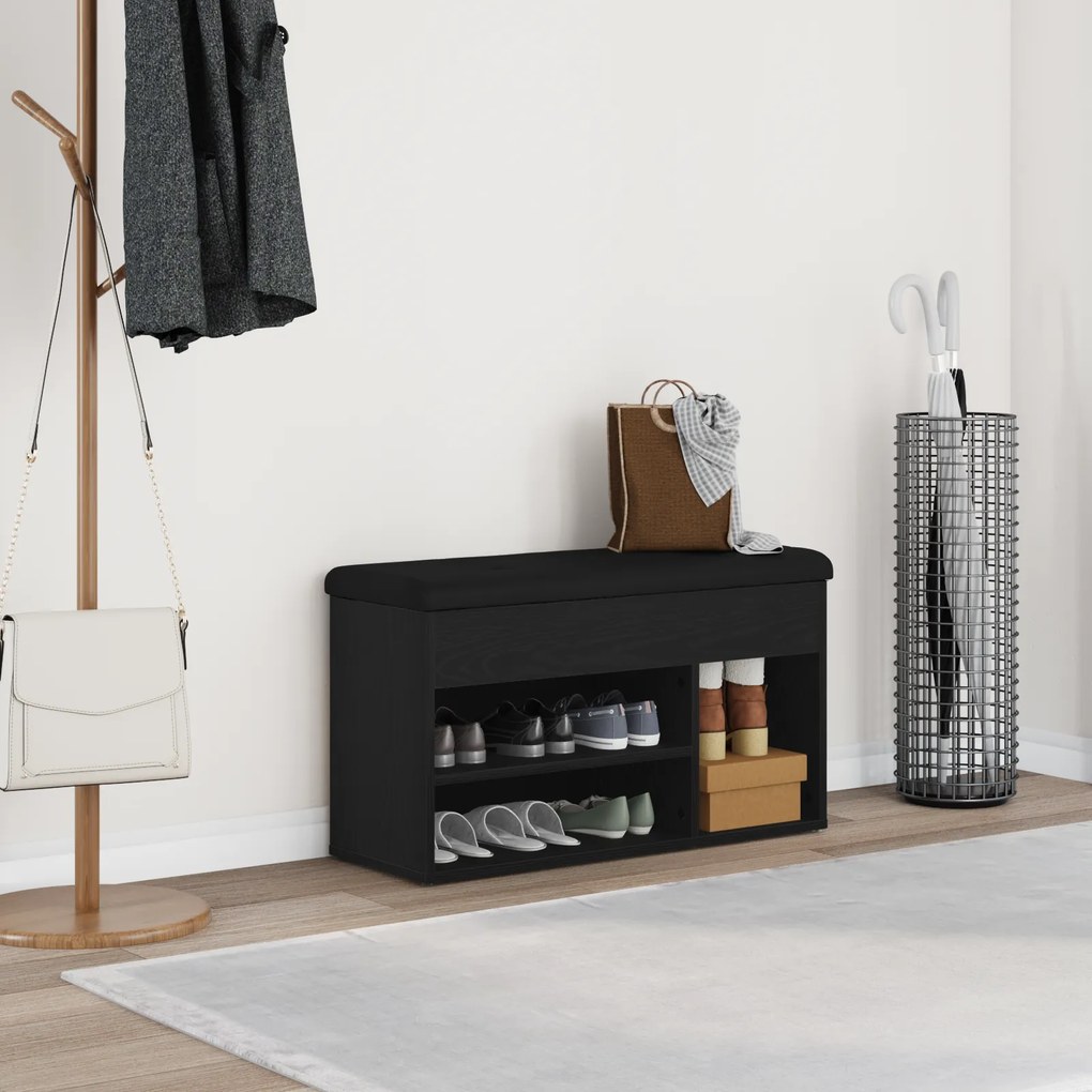 Banco de Armazenamento vidaXL Preto Carvalho 80x30x45 cm Madeira de Engenharia