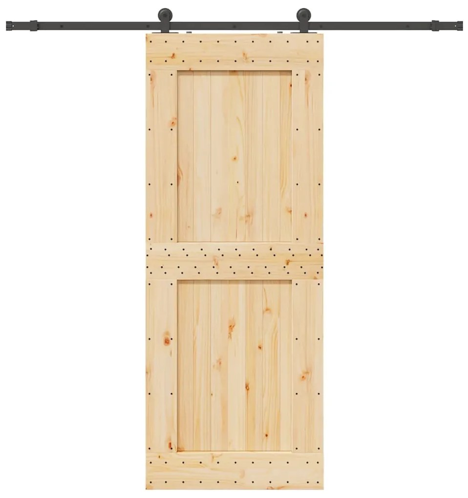 Porta de correr com ferragens 90x210 cm madeira de pinho maciça