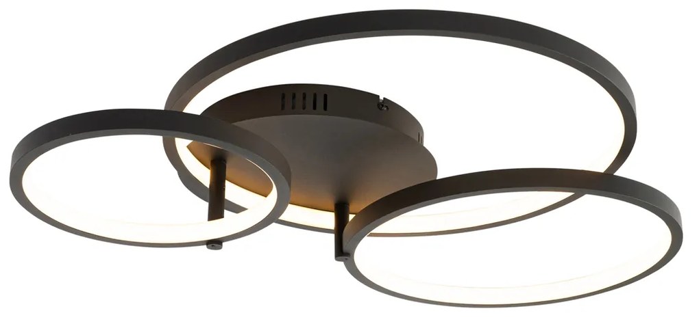 LED Candeeiro de teto inteligente preto 3 luzes com comando remoto - Rondas Design