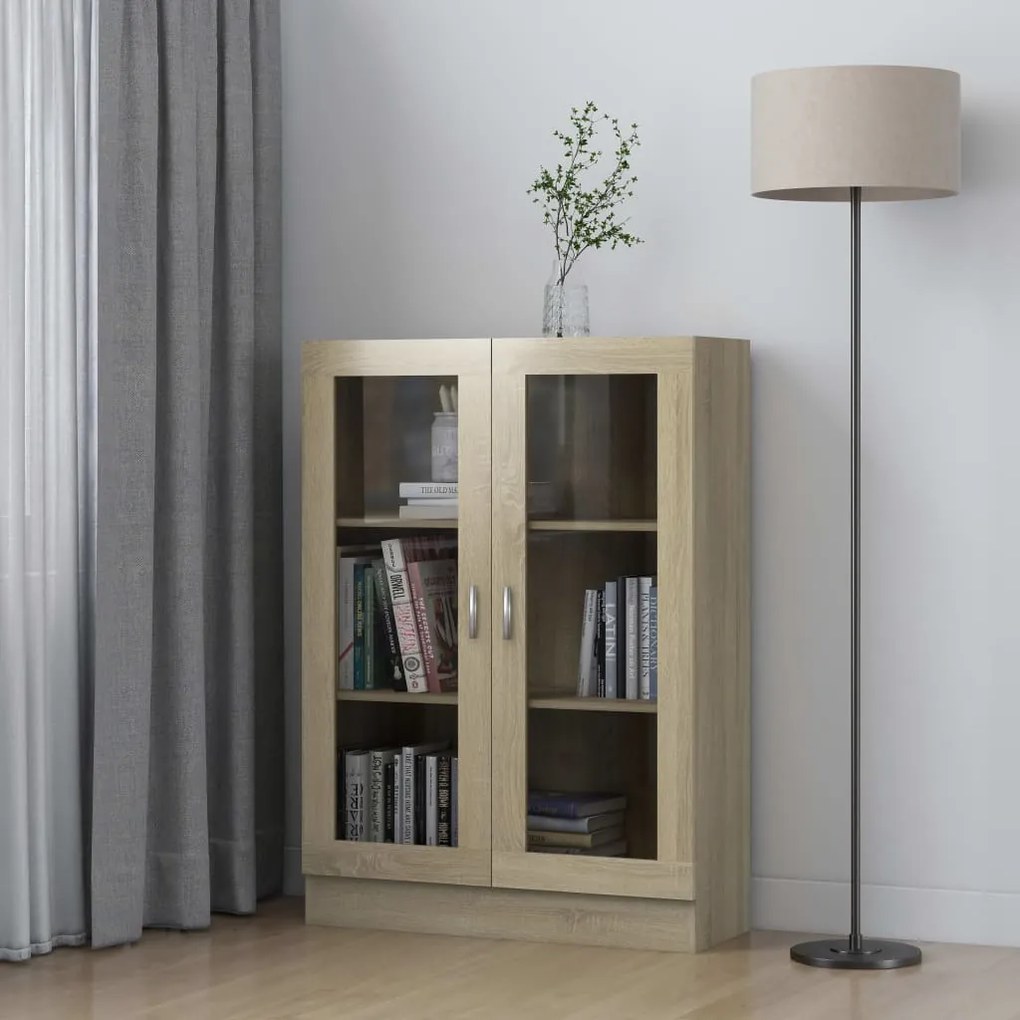 802753 vidaXL Armário vitrine 82,5x30,5x115cm contraplacado carvalho sonoma