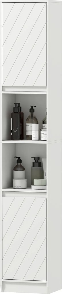 Armário de coluna para casa de banho 30 x 24 x 170 cm, móvel de arrumação com 2 portas, 2 compartimentos abertos, branco