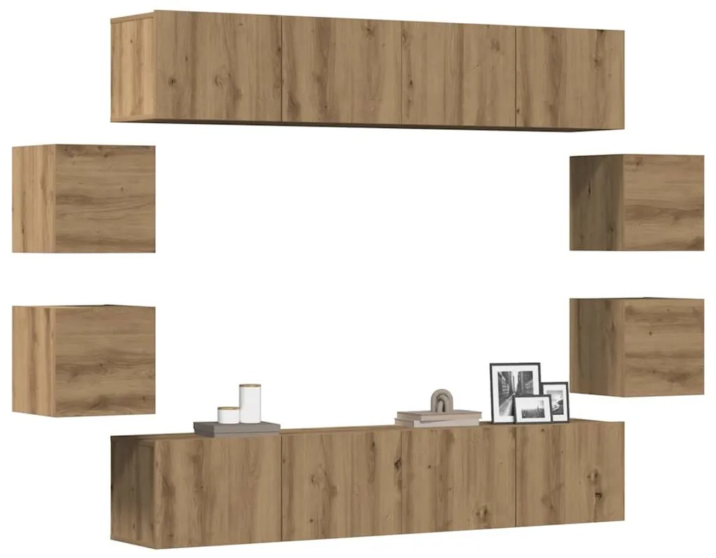 Conjunto de armário TV parede 8 pcs madeira carvalho artisiano