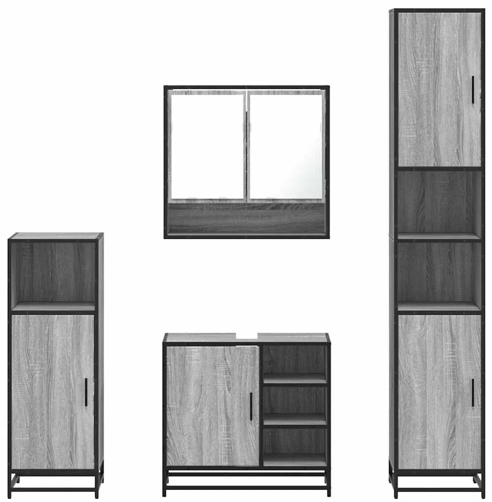 4 pcs Conjunto móveis casa de banho madeira proc. cinza sonoma