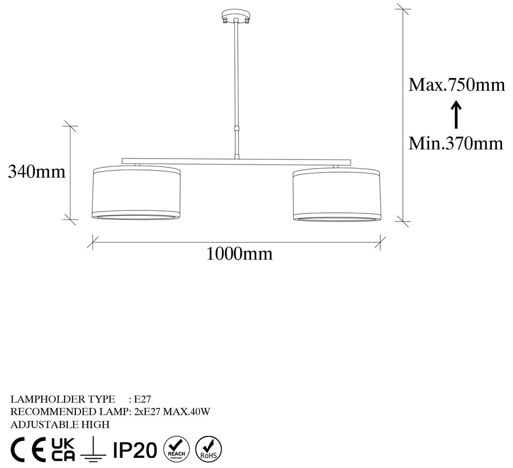Candeeiro de Teto Way – Preto e Branco – 100 x 30 x 75 cm