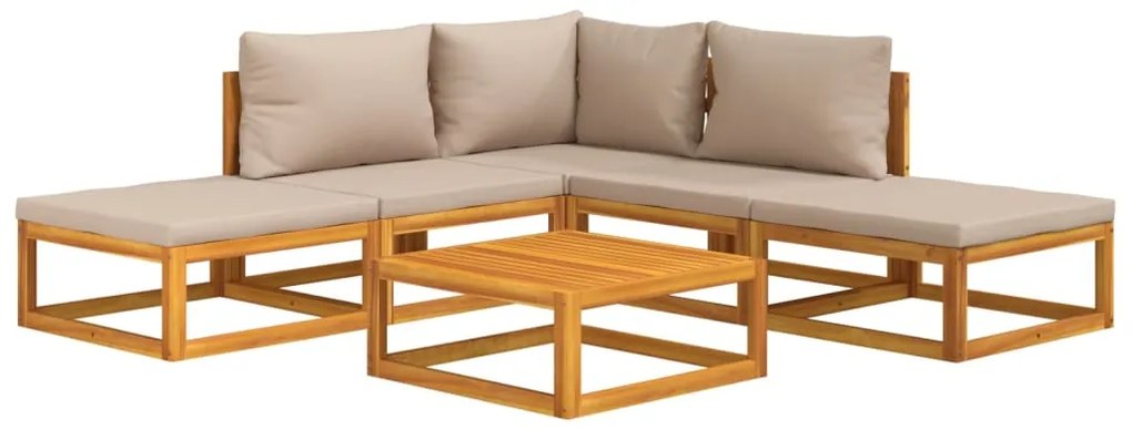 6pcs conj. lounge jardim madeira c/almofadões cinza-acastanhado