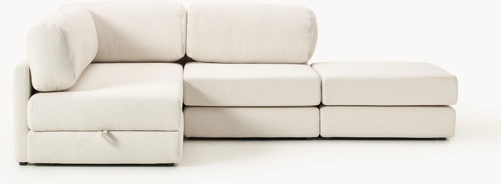 Sofá-cama de canto em bouclé com arrumação Ladina (2 lugares)