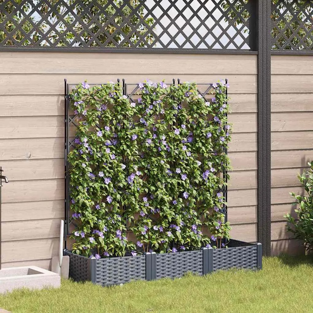 vidaXL Jardineira de Jardim com Trellis 3 pcs Cinza 120x40x125.5 cm