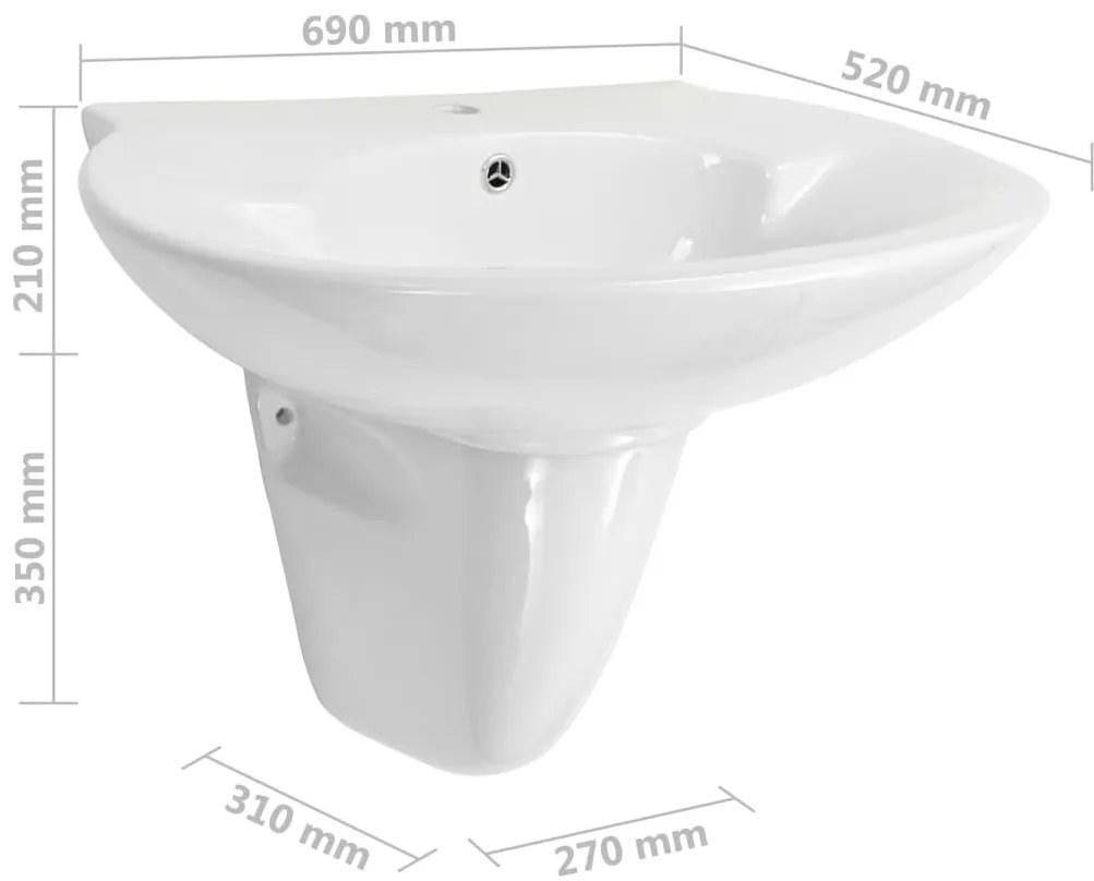 Lavatório de parede 690x520x210 mm cerâmica branco