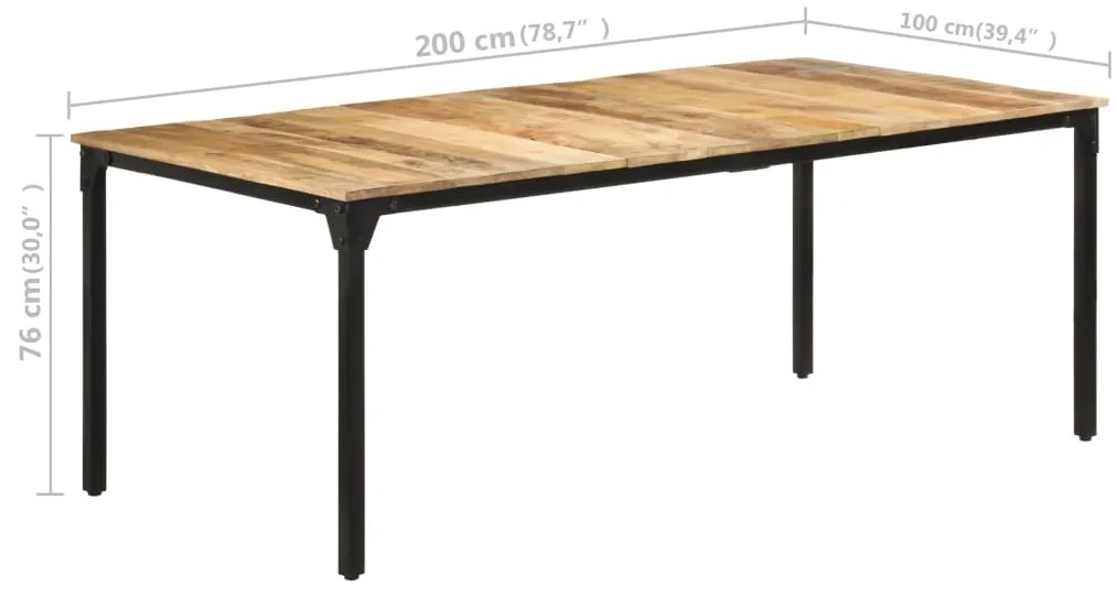 Mesa de jantar 200x100x76 cm madeira de mangueira áspera