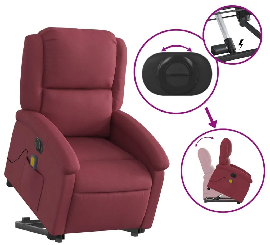 Poltrona elevatória de massagens elétrica tecido vermelho tinto
