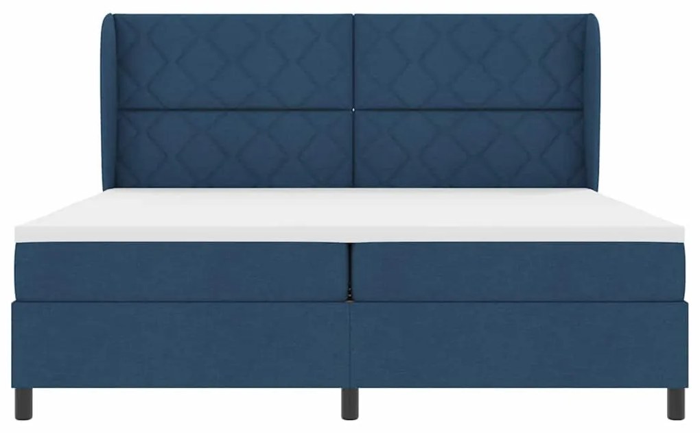 Cama com Estrado e Colchão - Azul, 200x200 cm, Tecido