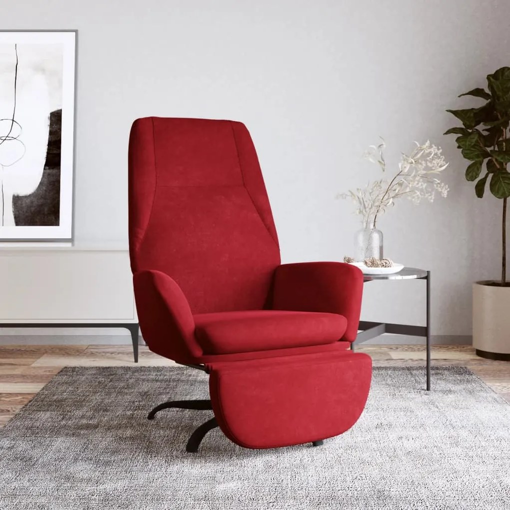 vidaXL Cadeira de descanso com apoio p/ pés veludo vermelho tinto
