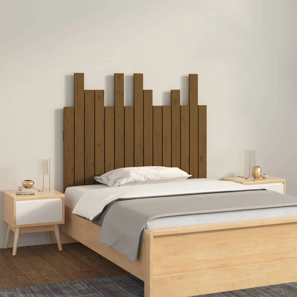 vidaXL Cabeceira de parede 95,5x3x80 cm pinho maciço castanho-mel