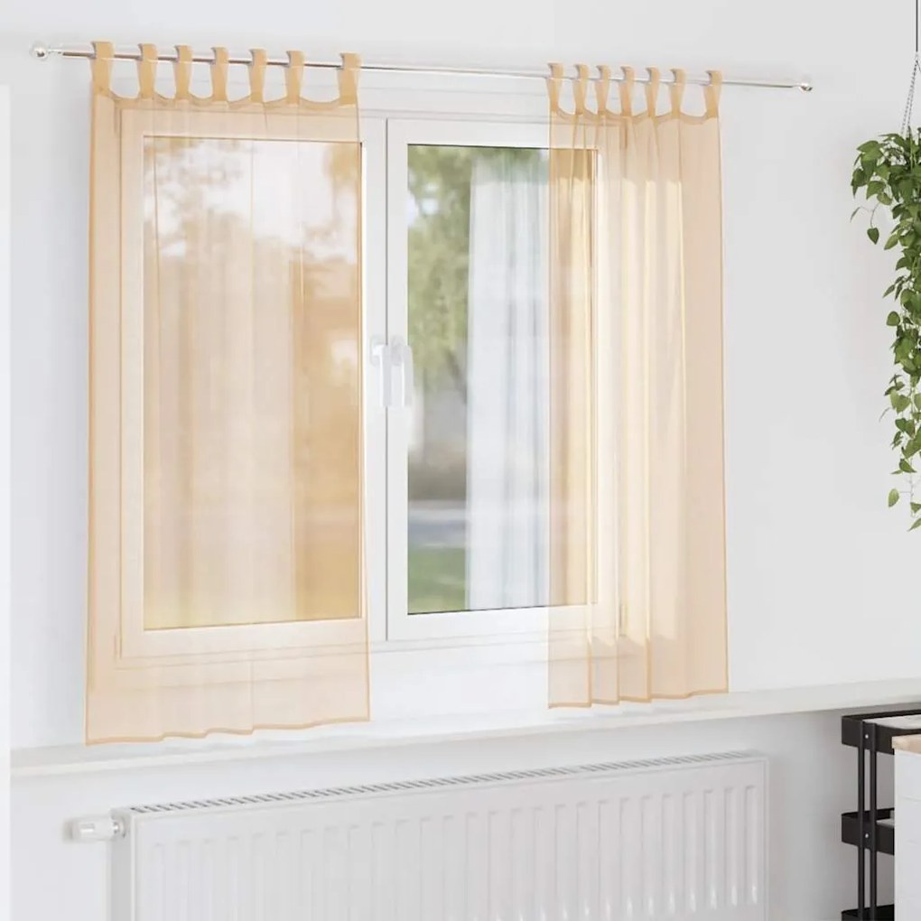 Cortinas de voile com bolsos para varão 2 pcs areia