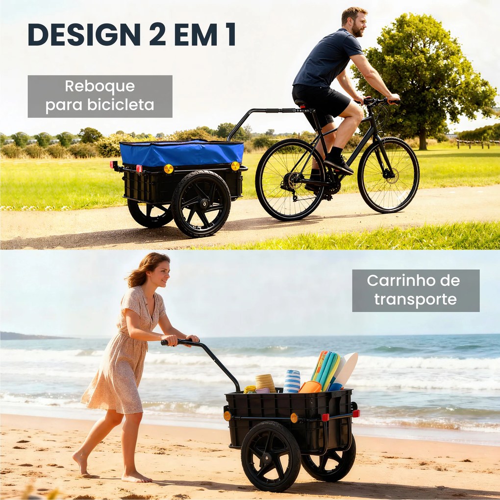 Reboque de Bicicleta 40 kg com Cobertura de Tecido Oxford Refletores e Estrutura de Aço 144x59x80 cm Azul