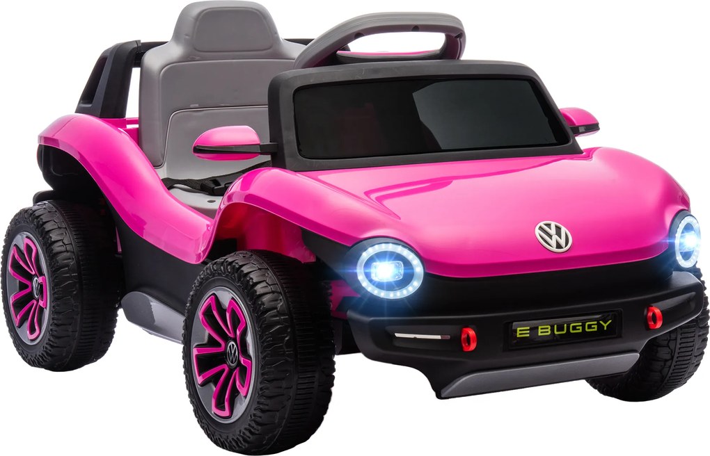 AIYAPLAY Carro Elétrico para Crianças Volkswagen E-Buggy Bateria 12V com Controlo Remoto 2,4 G Faróis LED Música USB 98x56,5x47 cm Rosa | Aosom Portugal