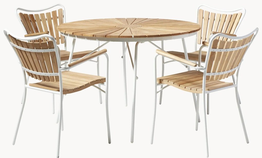 Conjunto de jantar para jardim em madeira de teca Ellen, conjunto de 5