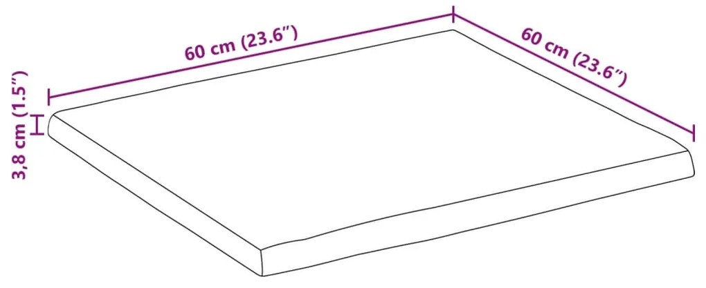 Tampo de mesa c/ borda viva 60x60x3,8 cm mangueira maciça