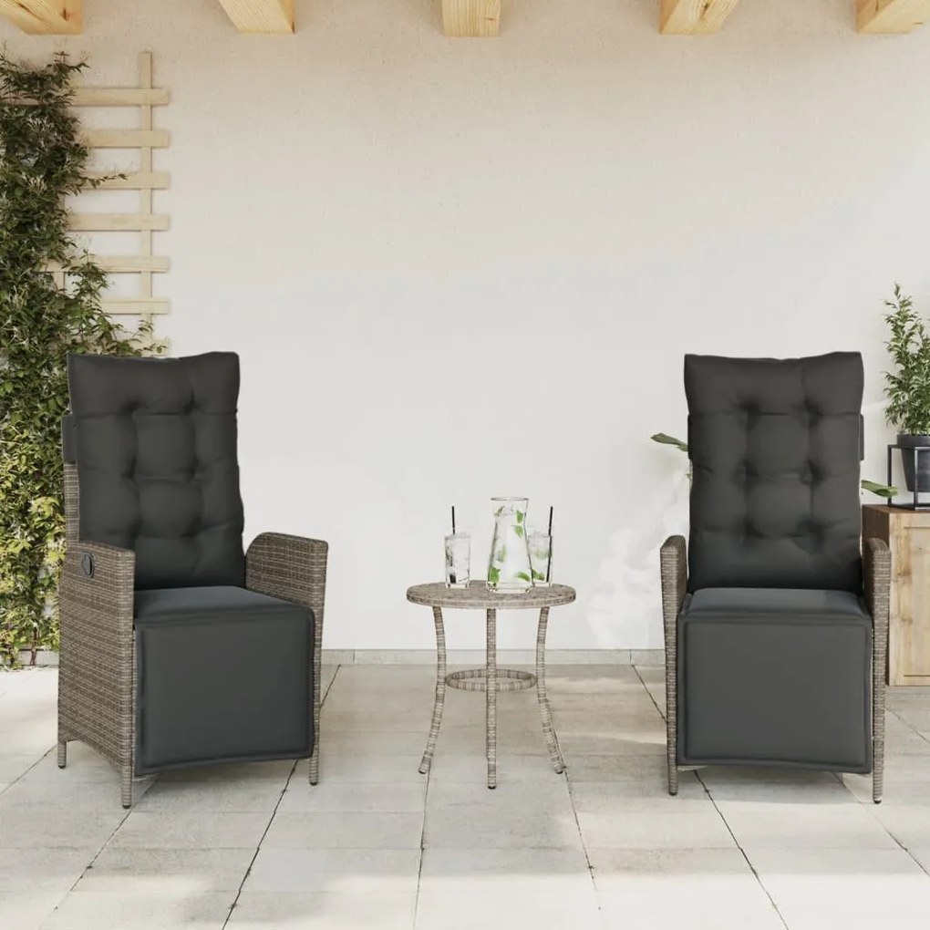 vidaXL Cadeiras jardim reclináveis 2 pcs c/ apoio de pés vime PE cinza