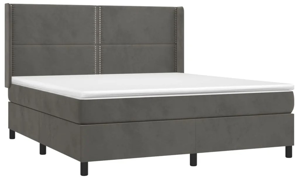 Cama box spring c/ colchão/LED 160x200cm veludo cinzento-escuro