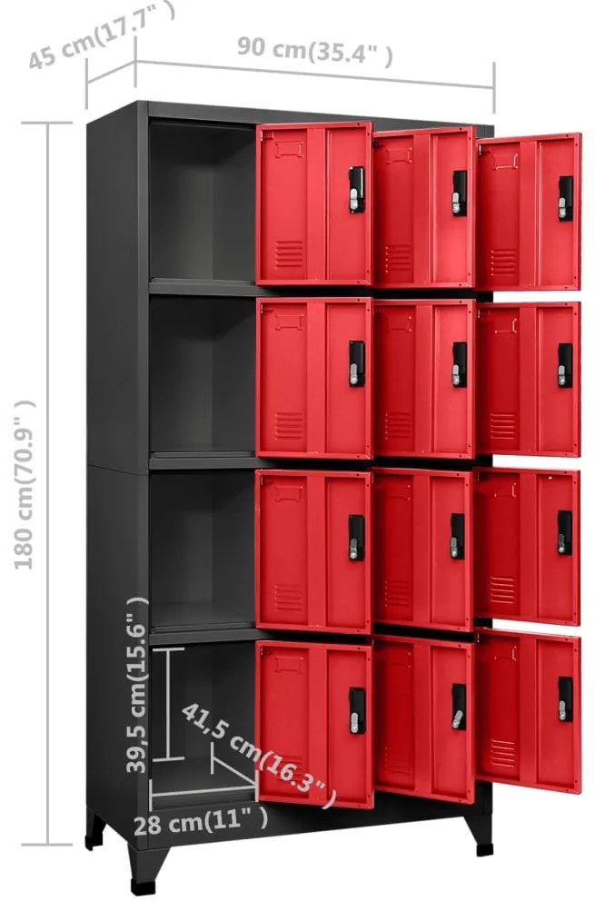 Cacifo aço 90x45x180 cm antracite e vermelho