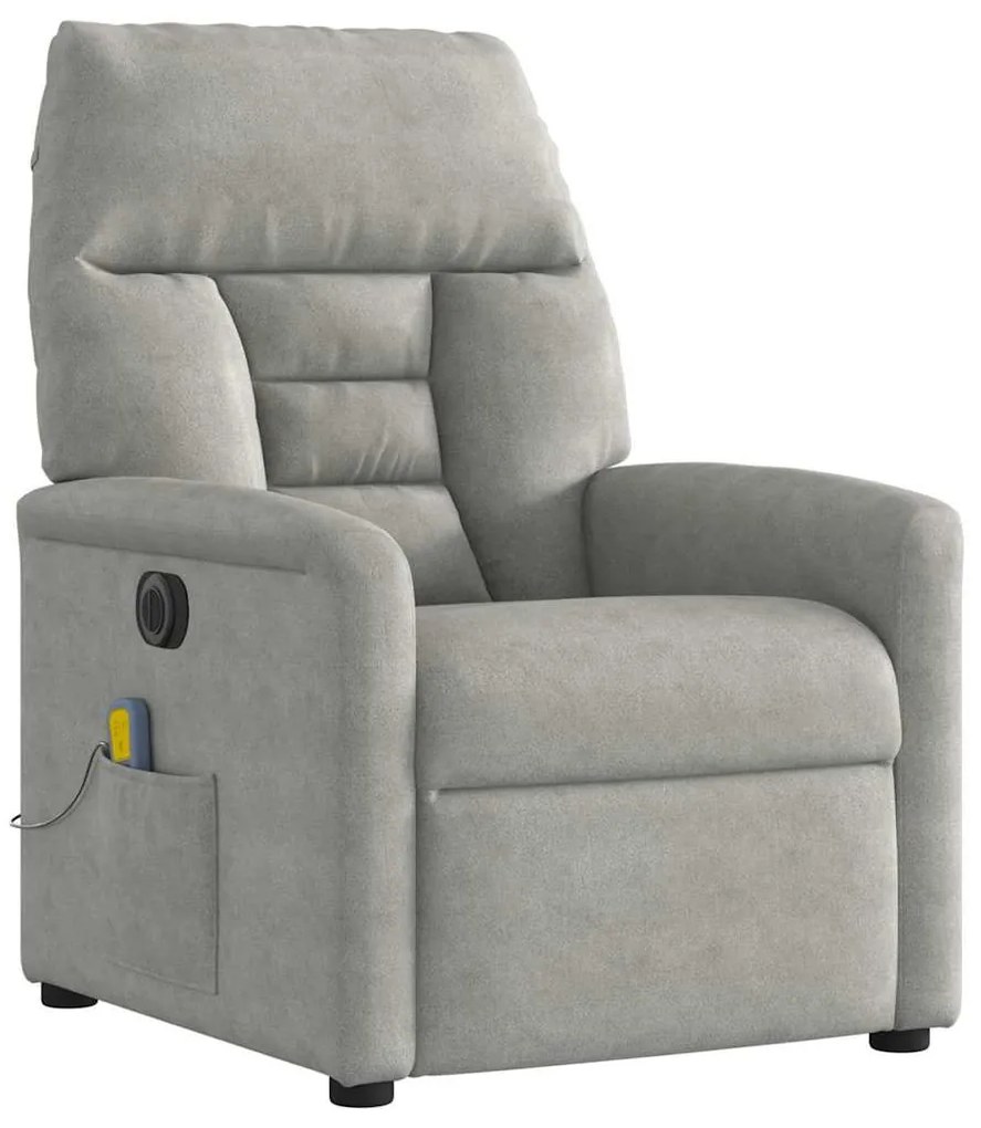 Poltrona massagens reclinável elétrica microfibra cinza-claro