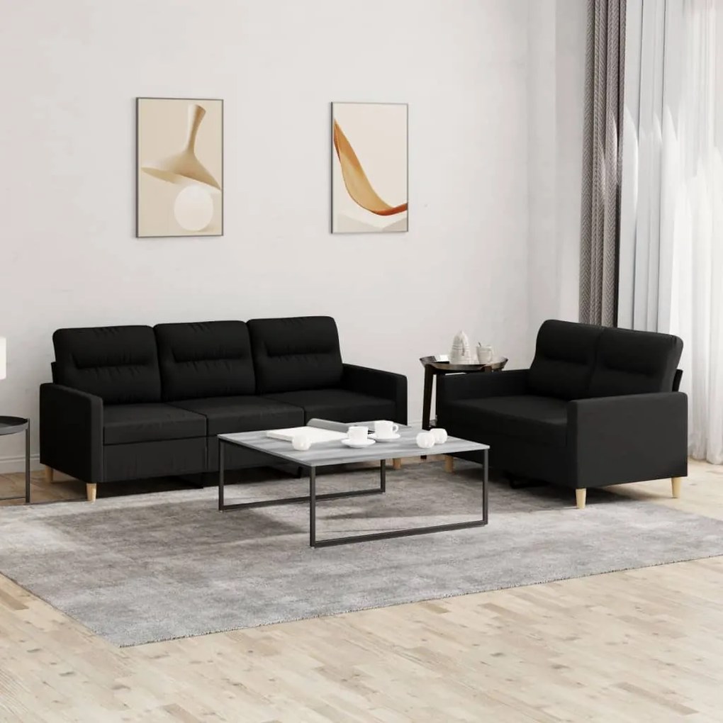 3201604 vidaXL 2 pcs conjunto de sofás com almofadões tecido preto