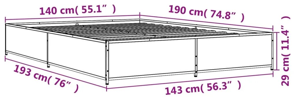 Estrutura de cama 140x190 cm derivados madeira/metal