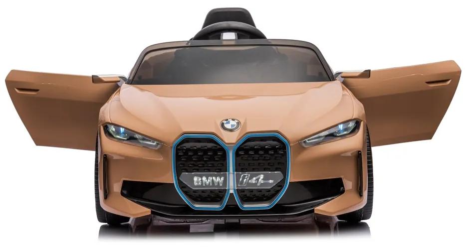 Carro elétrico bateria para Crianças BMW i4, 12 volts 4x4, módulo de música, banco em pele, pneus de borracha Bronze