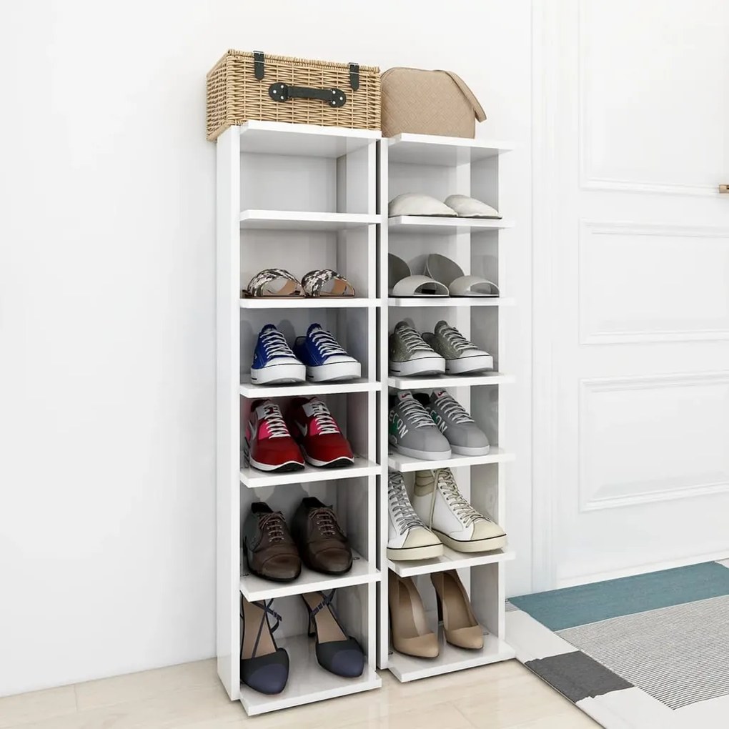 Armários para sapatos 2 pcs 27,5x27x102 cm branco brilhante