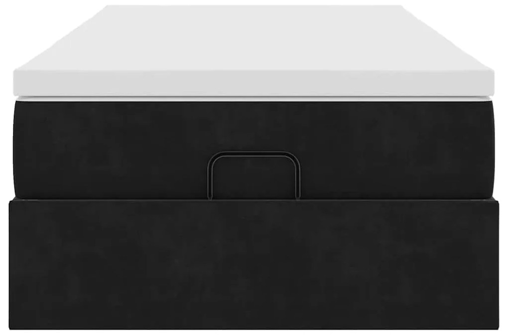 Estrutura de cama otomana com colchão preto veludo
