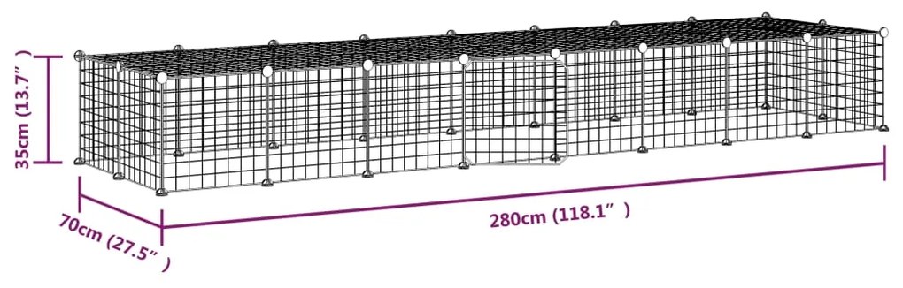 Gaiola p/ animais de 36 painéis c/ porta 35x35 cm aço preto