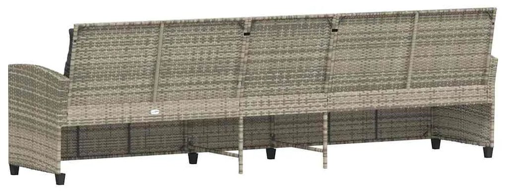 Sofá de jardim de 5 lugares c/ almofadões vime PE cinza-claro