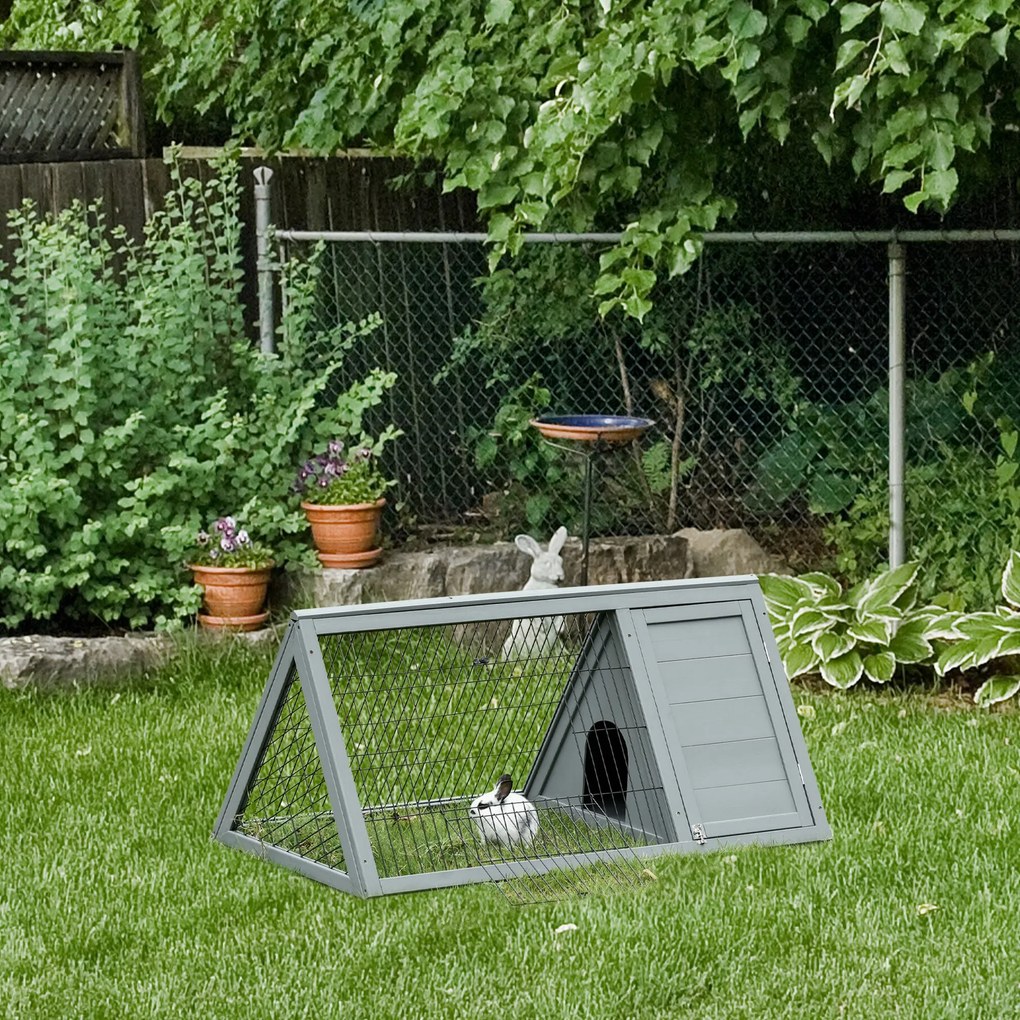Gaiola triangular para o chão 116 C x 62,2 L x 52,5 A, recinto exterior com dois compartimentos abertos e porta, adequada para coelhos, galinhas e tar