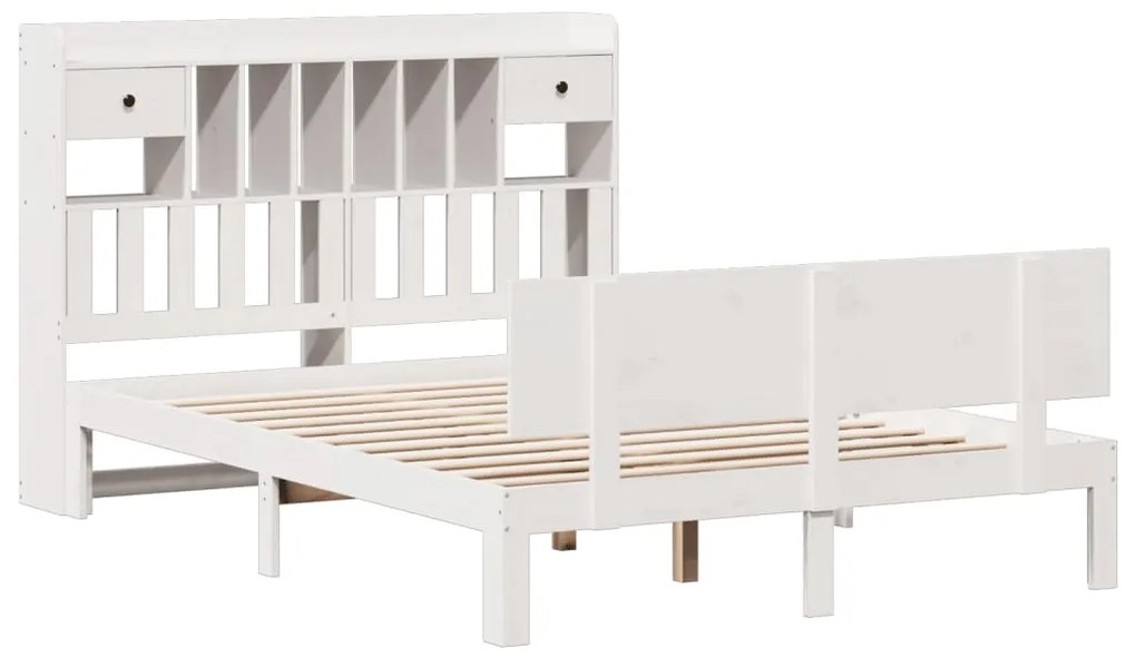 Cama com estante sem colchão 140x200 cm pinho maciço branco