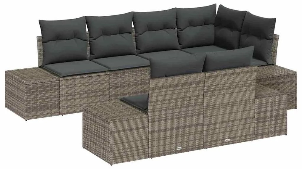 Conjunto de Sofá de Jardim 7 Peças com Almofadas Cinzas em Rattan Sint