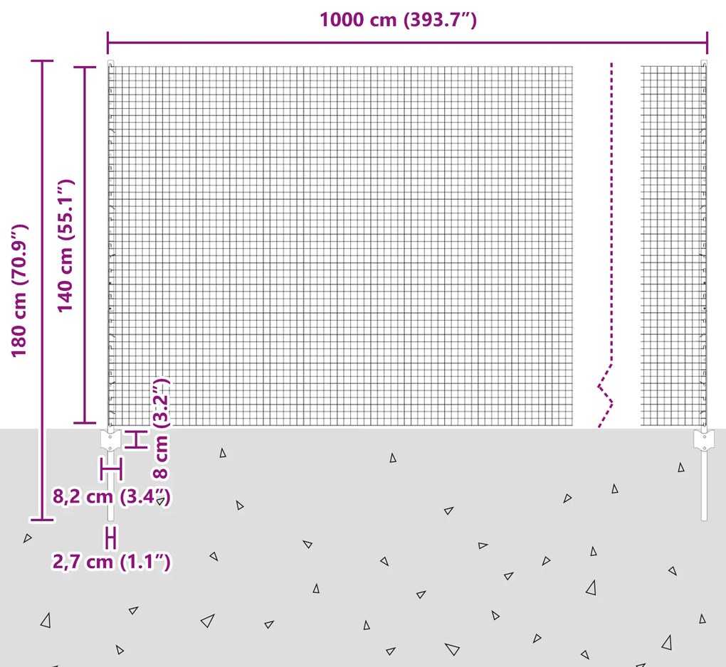 Cerca de Arame Soldado com 10 Postes Cinza 1.4x10 m Aço