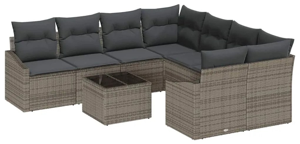 Conjunto de Jantar de Jardim de 9 Peças com Almofadas Cinza Rattan PE
