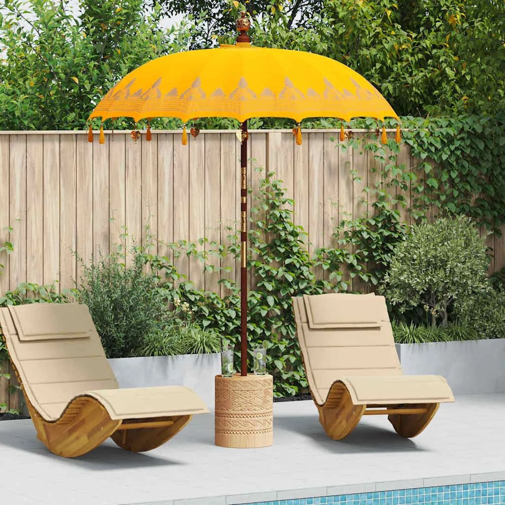 Parasol Balinês Amarelo 180-190 cm Algodão, madeira sólida