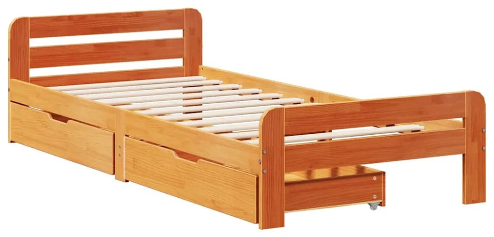 Cama sem colchão 75x190 cm madeira de pinho maciça castanho-mel