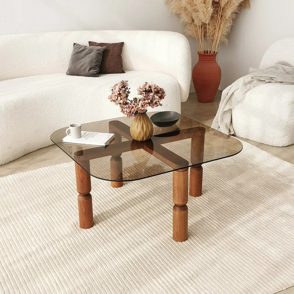 Mesa de Café Kei – Nogueira e Bronze – 80cm x 40cm x 80cm