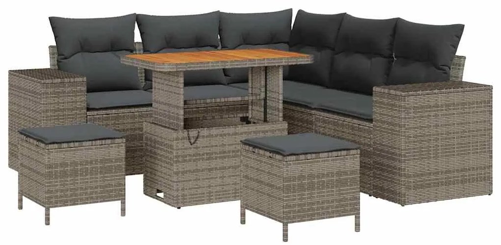 Conjunto de Sofá de Jardim vidaXL 8 Peças com Almofadas Cinza Rattan P