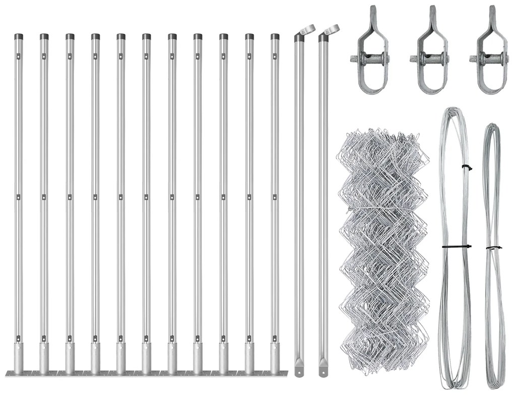 Cerca de Corrente com 13 Postes Flangeados 0.4 x 25 m Aço Galvanizado