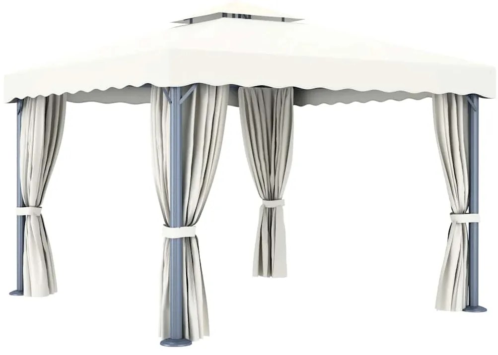 Gazebo com cortinas e cordões de luzes LED 3x3 m branco nata